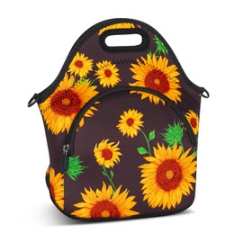 Violet Mist Neoprene Lunch Bags with Shoulder Strap Lunch Totes for Women Insulated Lunch Handbag Thermal Lunch Box Reusable Gourmet Bento Bag Pocket Zipper for Work Picnic Travel Shopping, Sunflower