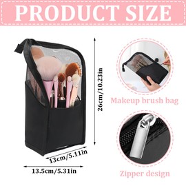 Make Up Brush Bag, Make Up Brush Holder Multifunctional Cosmetic Brush Holder Half Clear Make Up Brush Holder Organiser Bag Waterproof Makeup Brushes with Zip Pencil Case (Black)