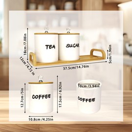 EQEY Coffee Tea Sugar Container Set of 3,Farmhouse Storage Containers Jars,Airtight Ceramic Kitchen Canister Set with Bamboo Lids for Kitchen Counter Dining Room (Ceramic, 1)