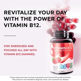 LIVS Vitamin B12 Gummies for Adults & Kids | Vegan Methylcobalamin B12 Supplement | Energy, Metabolism & Nerve Support | Raspberry Flavor | Non-GMO, Gluten-Free, Pectin-Based | 60 Count