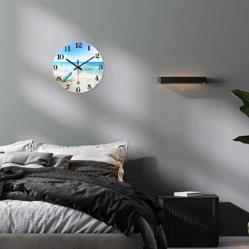 XNM Coastal Blue Clock for Kitchen 14 Inch Glass Analog