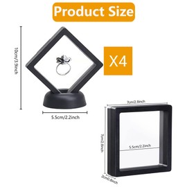 Pack of 4 Floating Frame Display Frame Coin Frame Coin Stand Presentation Stand Coin Stand with Base for Ring Necklace Bracelet Earring Coins Jewellery Orders 7 x 7 x 2 cm (Black)
