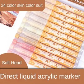 Skin Tones Art Markers,24 Color Soft Brush Tip Acrylic Paint Pens, Quick-Drying Waterproof Acrylic Paint Markers for Illustration Sketching, Wood,Glass,Fabric,Rocks Painting (Skin tone color)