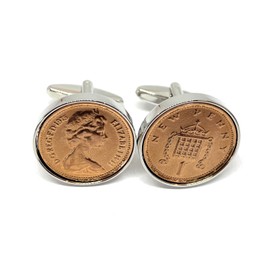 1975 50th Birthday/Anniversary one pence pence coin cufflinks HT SLV - Great birthday gift idea
