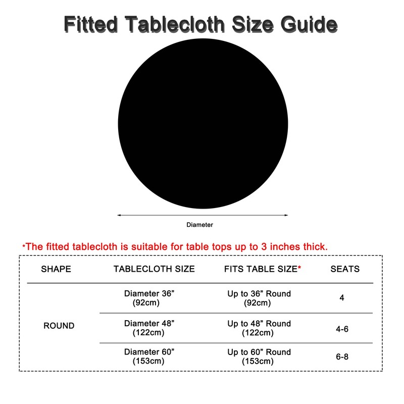Amonsa Round Fitted Black Tablecloth with Elastic for 48 inch