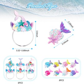 JWTRSVTY 14 Pieces Mermaid Theme Hair Accessories, Mermaid Party Bag Set, Mermaid Party Headpiece Set, Includes 6 Pieces Mermaid Headband and 8 Pieces Mermaid Hair Clips
