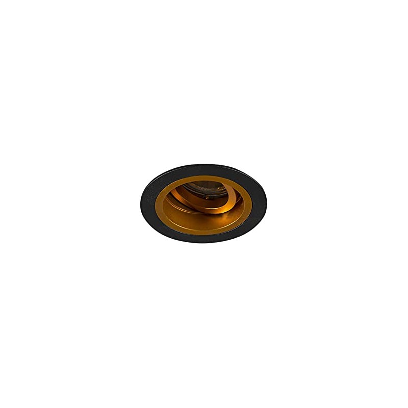 Qazqa Recessed Modern Chuck Round Black with Gold & Brass