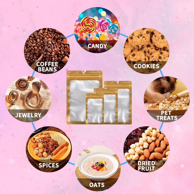 100 Pack Mylar Bags with Clear Window,Food Storage Smell Proof