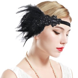 BABEYOND 1920s Flapper Headpiece Roaring 20s Great Gatsby Headband Vintage Feather Headband 1920s Flapper Gatsby Hair Accessories Black