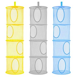 LIVEHITOP 4 Level Hanging Storage for Children, 3 Pieces, Foldable Storage Basket for Children's Room, Bathroom, Balcony (Blue, Grey, Yellow)