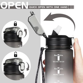 CodiCile 1L Water Bottle, Sports Water Bottle with Straw and Time Markings,Motivational Leakproof 1 litre Water Bottle with BPA Free Lid for Sports Gym Office Running (Gradient Black)