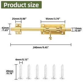 Alise Slide Lock SUS304 Stainless Steel Gate Latch, 10 Inch Slide Bolt Latch,Thickened Heavy Door Latch Lock, Black Barrel Bolt Latch, Security Slide Latch Lock Gold