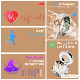 Govllfoz Smart Ring Health Tracker, Sleep Tracker Ring with Heart Rate, Waterproof Fitness Ring for Activity Monitoring/Steps/Distance/Calories, Air Gesture (7)