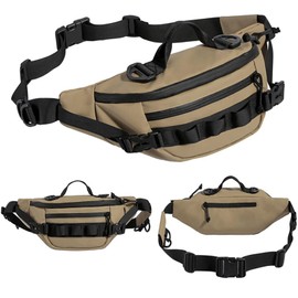 Tactical Men's Fanny Pack Everyday Hip Pouch Waterproof film material Fishing Waist Pack Bag Zippered Pockets for Fly Fishing,Travel Outdoor Running Hunting (KHAKI)