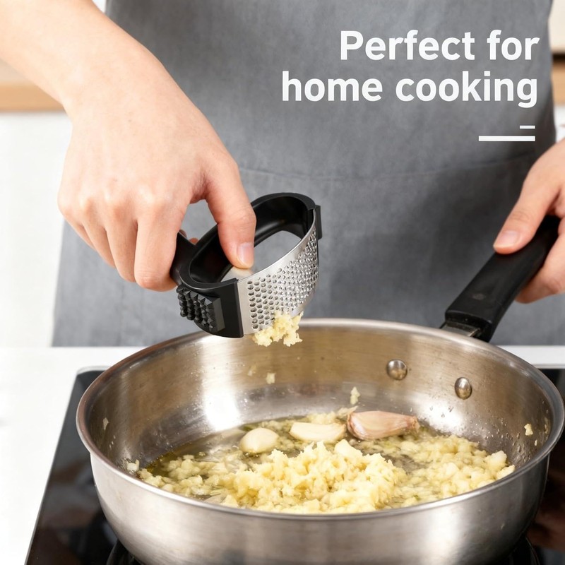 Stainless Steel Garlic Press Rocker, Portable Kitchen Essential, Ergonomic Handle