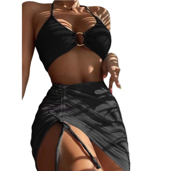 MGGMOKAY Womens High Waisted Bikini Three-Piece Set Mesh Tummy Control