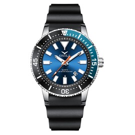 HUNRU Luminous Watch for Men Wristwatch Waterproof Sport Analog Quartz Business Mens Watches Black Silicon Strap Dress Watch (Silver-Blue)