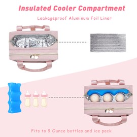 Wearable Breast Pump Bag with Cooler Compartment Compatible with Momcozy M5/S12 Pro, Elvie & Medela Pump, Carrying Case with a Ice Pack & Waterproof Mat for Breast Pump and Accessories,Pink