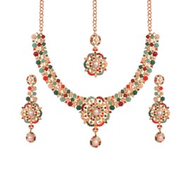 Touchstone Indian jewelry sets for womens bollywood set bridal jewellery necklace earrings artificial accessories desi punjabi wedding maang tikka in gold or white or silver tone for women,