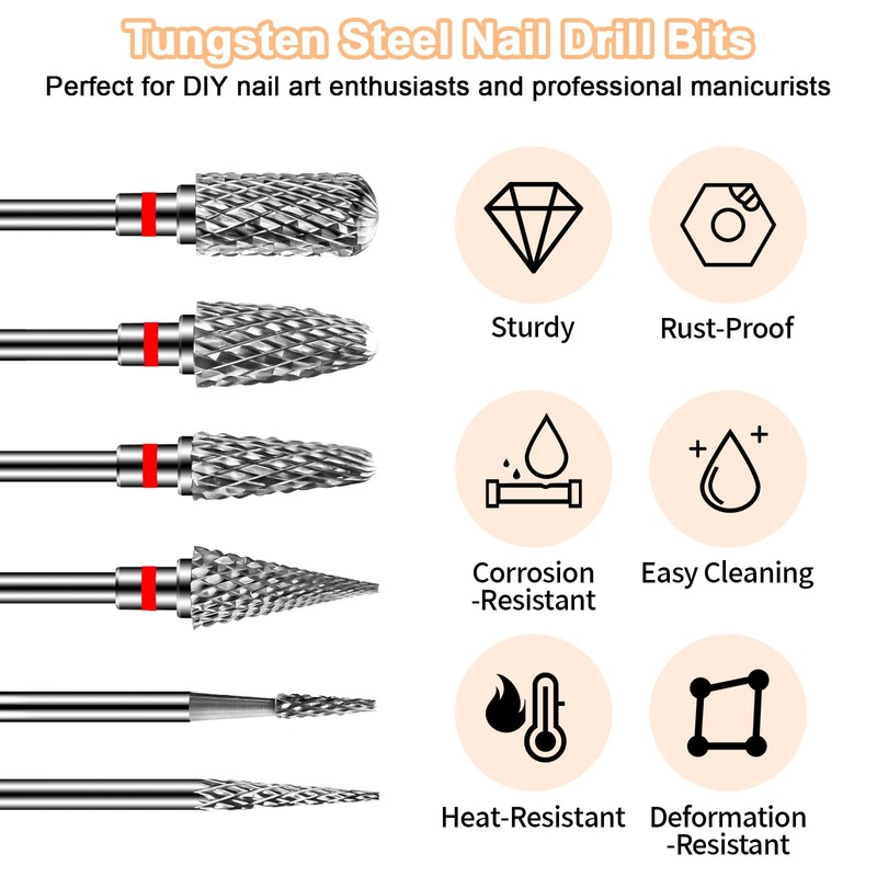 Diesisa 6PCS Nail Drill Bits, 3/32 Inch Efile Nail Drill
