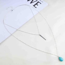 Cimenexe Bohemian Layered Turquoise Bar Choker Necklace Water Drop Turquoise Necklace Blue Turquoise Pendant Necklace Silver Bar Necklace Chain Jewellery for Women and Girls