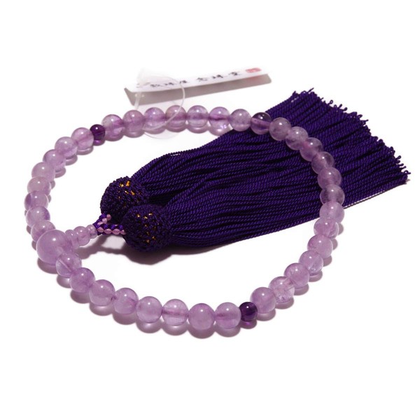 Nenjudo Women's High Quality Natural Stone Fujiunoki Stone with Purple Crystal, Pure Silk Bassel, With Prayer Bag, Purple (Tassel Color), Handmade Beads, Can Be Used in All Sect Buddhism, Made in Japan