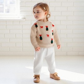 Amnnchya Baby Girl Boy Sweater Toddler Infant Newborn St Patricks Day Outfit Shamrock Knit Oversized Crewneck Pullover (Beige Christmas Sweaters, 18-24 Months)