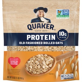 Quaker Protein Old Fashioned Rolled Oats, 10g Protein per Serving, Whole Grains, No Preservatives, No Artificial Flavors, 16 Oz Bag