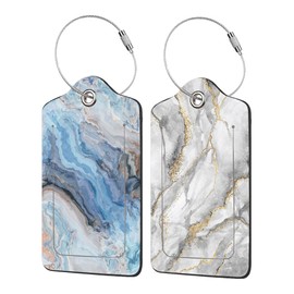 EOBKLAX 2 Pack Abstract Marble Luggage Tag for Suitcases Marble with Gold Veins PU Leather Bag Travel Suitcase ID Identifier Baggage Tags for Women Men Travel