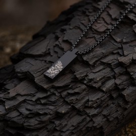 Dustill Bar Necklace | Cuboid | Floral Pattern Engraving | Matte Black and Silver Stainless Steel Minimalist | Geometric I 60 cm I 2.5 mm, Stainless Steel, No Gemstone