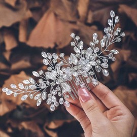 Unicra Peine para novia de plata con diamantes de imitación para novia, accesorio para el pelo, pieza de joyería para mujeres y niñas