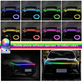 Vooda Ultra Thin LED Hood Light Strip, RGB Illusory Color Beam Kit, Multicolor Flexible LED Daytime Running Strip Lights for Cars, Trucks, Pickups, SUVs, etc (70in)