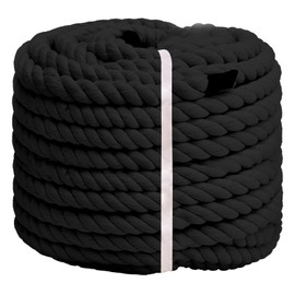 Ganggend Natural Cotton Rope, 3/4inches x 50ft, 3-Strand Twisted, Black, Soft, Durable, Ideal for Crafts, Pet Toys, Gardening, Home Decoration, Outdoor Activities, Nautical Climbing