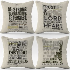 (RB) Inspiring Scripture Art Vintage Throw Pillow Case, 18 x 18 Inch Set of 4,Christian Decor, Christian Gift, Church Gifts, Inspirational Gift, Pray Room Pillows Cover for Sofa Couch Bed