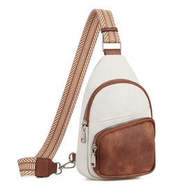 CLUCI New Year Small Sling Bag for Women,Vegan Leather Fanny Pack Crossbody Bags for Women,Chest Bag With Guitar Strap Sling Purse Gift - Color: white with brown