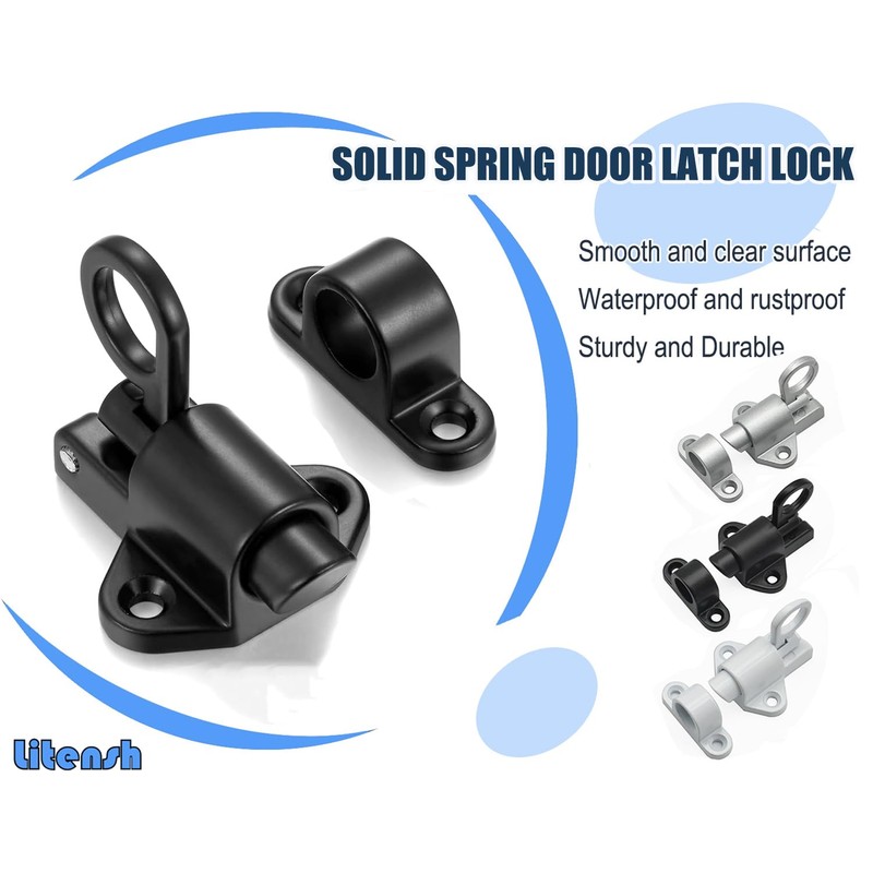 Litensh Self Closing Latch, Spring Door Lock, Heavy Duty Bolt