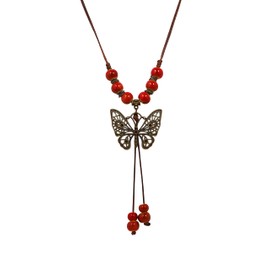 MINACHI Boho Hippie Mariposa Rojo Collar Largo de Cuentas de Cerámica Regalo de Joyería Bohemia (Style 2)