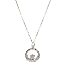 Designer Inspirations Boutique Irish Celtic Claddagh Pendant Necklace On 16" Inch Curb Chain - 925 Sterling Silver