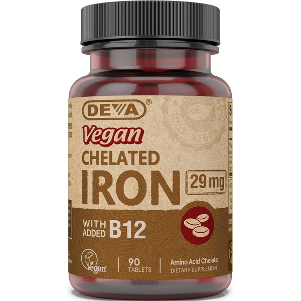DEVA Vegan Chelated Iron with Added Vitamin B-12, Dietary Supplement,