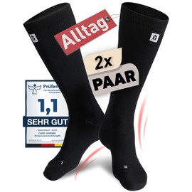 CORE GORIMO - 2 Pairs - Compression Stockings Men & Women - Breathable - Support Stockings & Compression Socks for Standing Professions, Flight and Sports (43-46, Black)