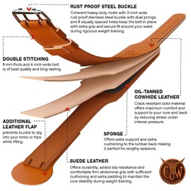 iBEX Weight Lifting Belt Leather 4” Padded Lumbar Back Support Suede Lining Steel Buckle Functional Training Bodybuilding Powerlifting Exercise Deadlifts Squats Workout Home Gym Fitness Equipment-M