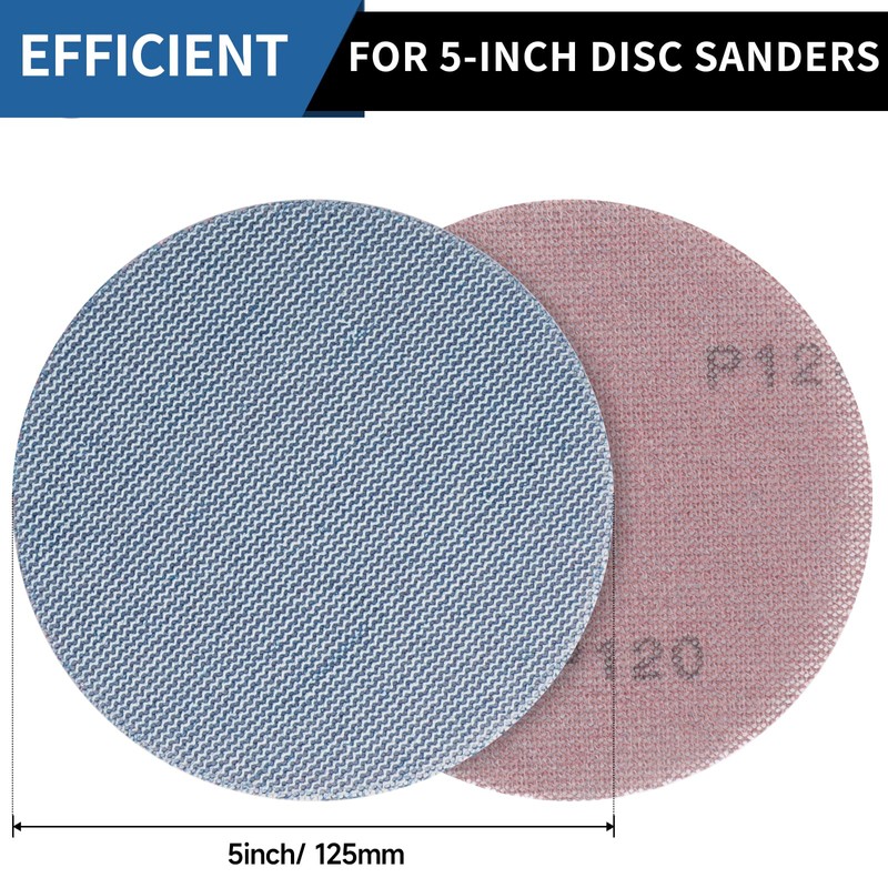 PMIQSA 50 Pcs 125mm Sanding Discs, Hook and Loop Mesh
