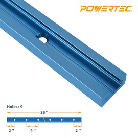 POWERTEC 36"x2 Double-Cut Profile Universal T-Track with Predrilled Mounting Holes & T-Track Stop Kit, Incl. 2 Long Stops, 2 Short Stops, 2 InLine Stops