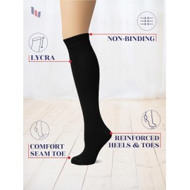 HUGH UGOLI Women's Bamboo Knee High Socks | Comfort Seam Long Dress Socks, Soft & Lightweight | 4 Pairs, Black/Navy Blue, Shoe Size: 5-8