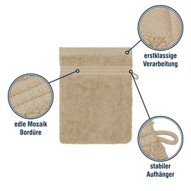 Merana Rome Wash Cloth Set, Absorbent, Soft and Lint-Free, Terry Wash Mitts in Luxury Quality, Made of Heavy Cotton 590 GSM (Desert Sand, 4 x Wash Mitt (15 x 20 cm)