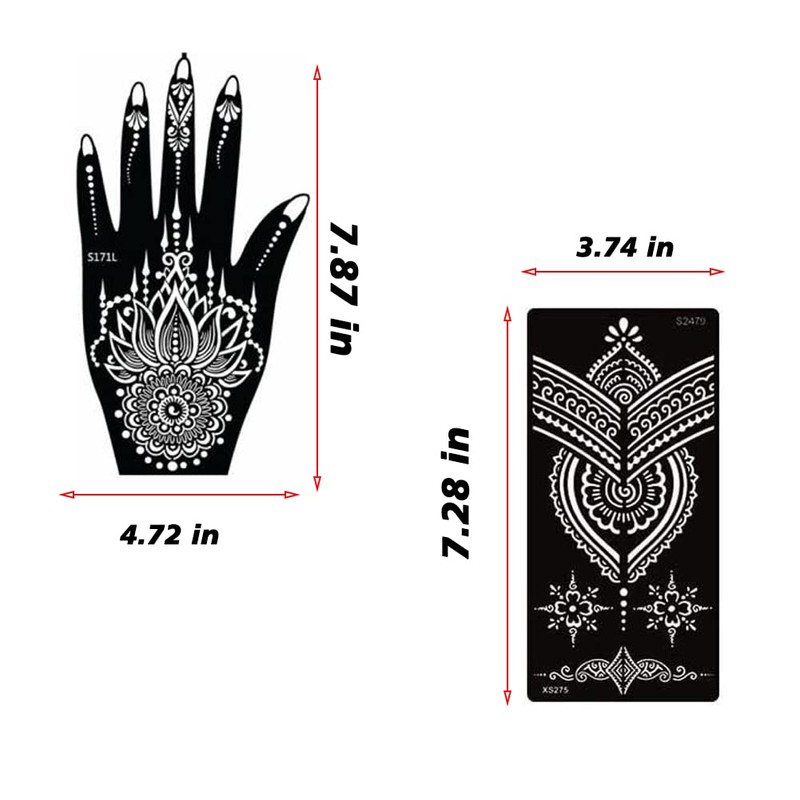 XMASIR 16 Sheets Henna Temporary Tattoos Stencil, Indian Arabic Hands