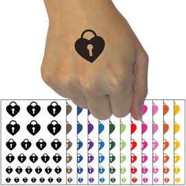 Heart Lock Key Temporary Tattoo Water Resistant Fake Body Art Set Collection - Hot Pink (One Sheet)