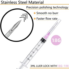 50 Pack 3ml 3cc 18 Gauge Disposable Syringe Tool, Individual Package