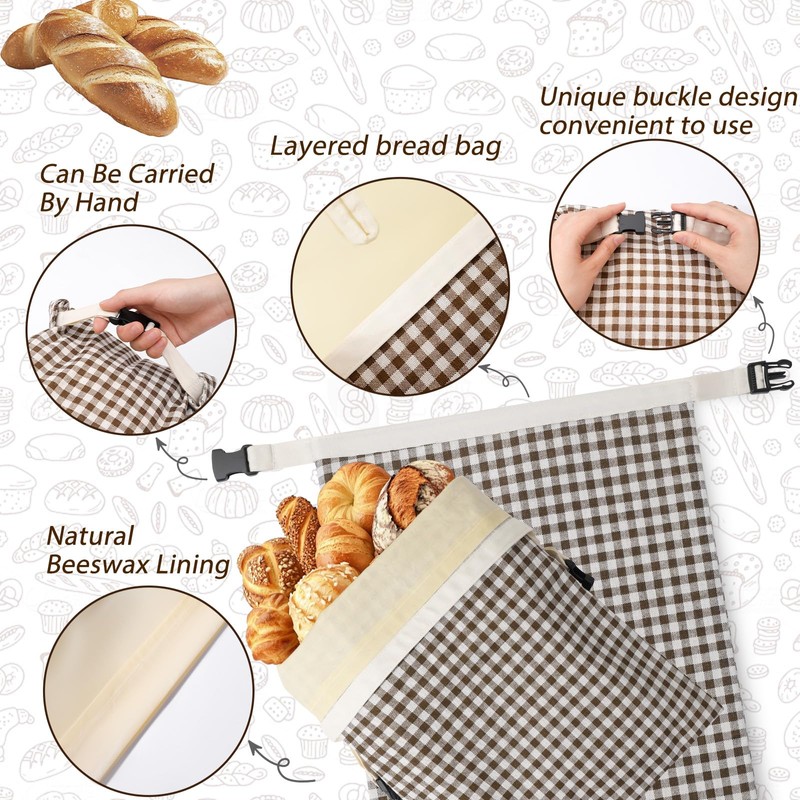2-Pack Reusable Beeswax Bread Bags for Sourdough, Natural Linen Bag