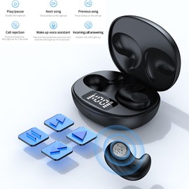 GOWENIC Cordless Sleep Earbuds, BT 5.3 Mini Headphones with Noise Reduction, LED Battery Display, Comfortable Smart Touch Control Earbuds for Sleep Work Driving Running Exercise